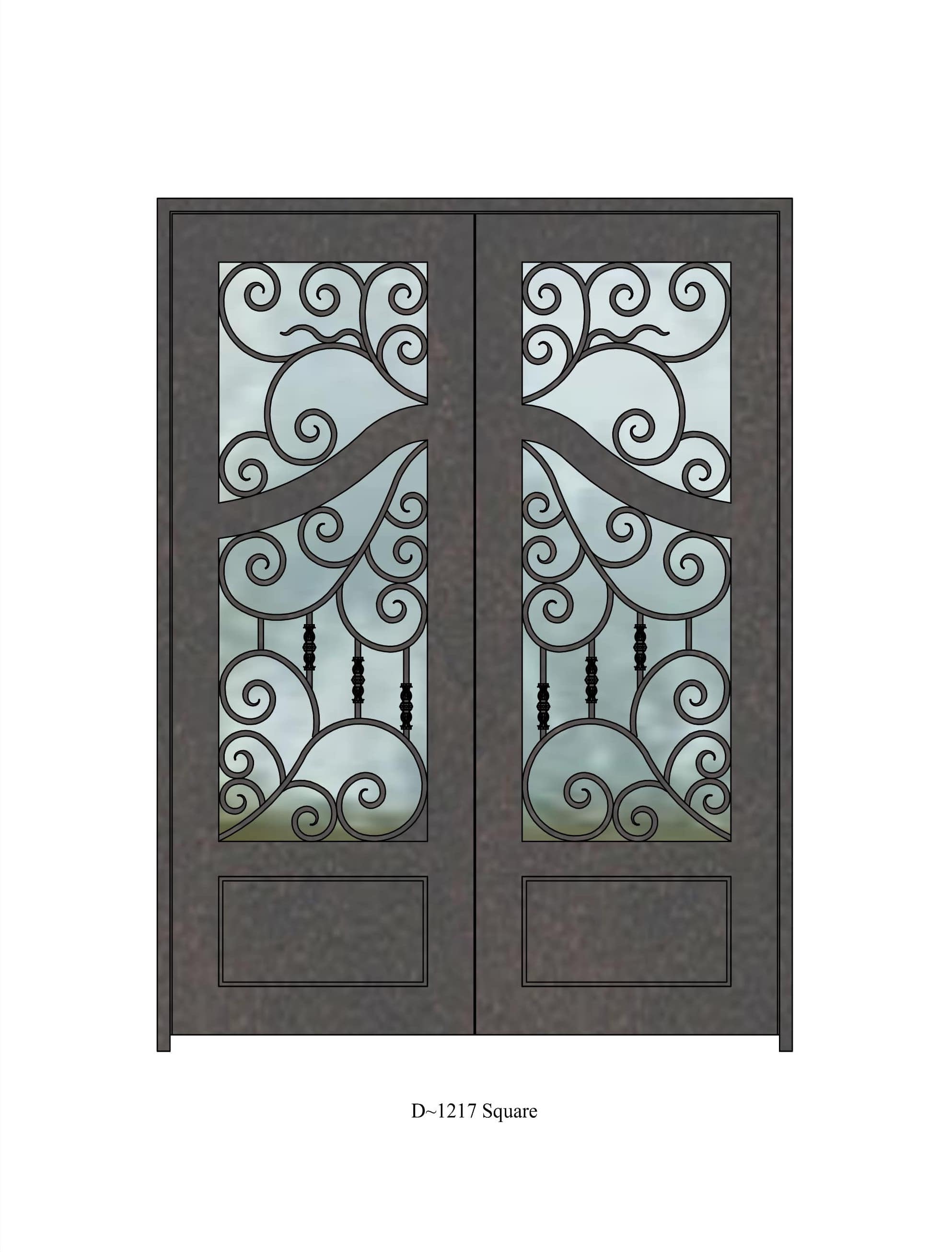 Square top door with ironwork pattern over window
