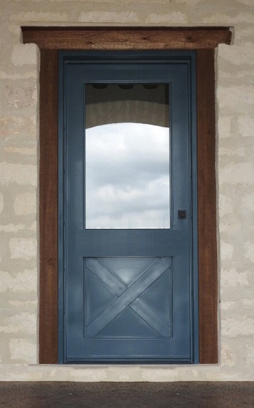Pewter finish single door with large window in the top